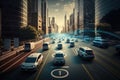 Smart cars with automatic sensor driving on metropolis with wireless connection. Generative AI Royalty Free Stock Photo