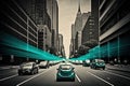 Smart cars with automatic sensor driving on metropolis with wireless connection. Generative AI Royalty Free Stock Photo