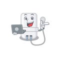 Smart cartoon character of electric water heater studying at home with a laptop