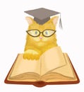Smart cat is reading a book. Isolated stock illustration. Royalty Free Stock Photo