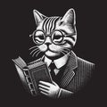 Smart Cat Reading Book Wearing Glasses and Suit Royalty Free Stock Photo