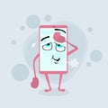Smart Cell Phone Pink Cartoon Character Tired Royalty Free Stock Photo