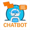 Smart chatbot robot flat vector icon. Smiling chatting bot operator ÃÂharacter. Artificial intelligence, chat customer support