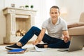 Smart cheerful employee feeling good when working at home in silence Royalty Free Stock Photo