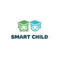 Smart child logo. Education kids club. Kid in Graduation Cap