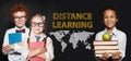 Smart children girl and boys and distance learning concept. Happy smiling school kids
