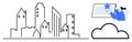 Digital Urban Concept with Skyline, Cloud Computing, and User Interaction Elements Royalty Free Stock Photo