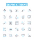 Smart citizens vector line icons set. Smart, Citizens, Intelligent, Knowledgeable, Literate, Skilled, Educated