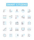 Smart citizens vector line icons set. Smart, Citizens, Intelligent, Knowledgeable, Literate, Skilled, Educated