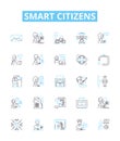 Smart citizens vector line icons set. Smart, Citizens, Intelligent, Knowledgeable, Literate, Skilled, Educated