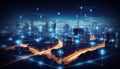 Smart city, abstract glowing line and dot connect to network, internet and big data connection technology concept. Royalty Free Stock Photo