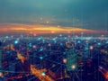 Smart city big data connection technology in big city, big data connection technology concept Royalty Free Stock Photo