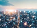 Smart city big data connection technology in big city, big data connection technology concept Royalty Free Stock Photo