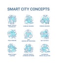 Smart city blue concept icons set Royalty Free Stock Photo