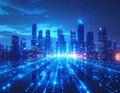 Smart City Blue Neon Data Flow Technology Concept Royalty Free Stock Photo