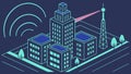 Smart city buildings connected by wireless signals, IoT network, vector design Generative AI Royalty Free Stock Photo