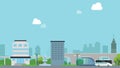 Smart city with car on street and expressway.Town with sky train and modern building motion video.Explainer video