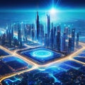 Smart city on circuit board Futuristic cyberspace