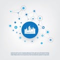 Smart City, Cloud Computing Design Concept with Icons - Digital Network Connections, Technology Background Royalty Free Stock Photo