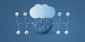 Smart City, Cloud Computing Design Concept with Icons, Transparent Globe, Cityscape and Cloud - Digital Network Connections Royalty Free Stock Photo