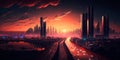 Smart city coming to life as the sun sets and the city lights up Generative AI