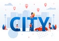 Smart City Concept Cartoon People in Public Space