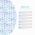 Smart city concept with thin line icons: green energy, intelligent urbanism, efficient mobility, zero emission, electric