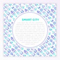 Smart city concept with thin line icons: green energy, intelligent urbanism, efficient mobility, zero emission, electric transport