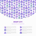 Smart city concept with thin line icons: green energy, intelligent urbanism, efficient mobility, zero emission, electric