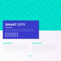 Smart city concept with thin line icons: green energy, intelligent urbanism, efficient mobility, zero emission, electric