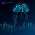 Smart city 3D light cloud computing cityscape. Intelligent building big data exchange storage online futuristic business