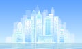 Smart city 3D light sunny morning cityscape. Intelligent building automation day blue sky futuristic business hope