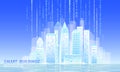 Smart city 3D light sunny morning cityscape. Intelligent building automation day blue sky futuristic business hope