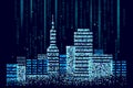 Smart city 3D spotted dots. Intelligent building automation system business concept. Web online computer binary code