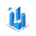 Smart city data infrastructure server isometric concept. TV tower infographic icon Hosting technology automation with