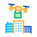 Smart city drone delivery icon vector outline illustration