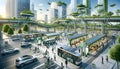 Smart City with Eco-Friendly Transportation Hub Illustration. Created with generative AI