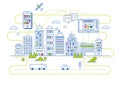 Smart City Illustration in Flat Linear Vector Style