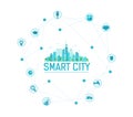 Smart city infographics. Modern city in circle icons. Royalty Free Stock Photo