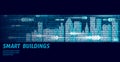 Smart city intelligent building automation system business concept. Binary code number data flow. Architecture urban