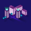 Smart city or intelligent building isometric vector concept. Building automation with computer networking illustration. Management Royalty Free Stock Photo