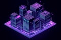 Smart city or intelligent building isometric vector concept. Building automation with computer networking illustration. Data Royalty Free Stock Photo