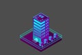 Smart city or intelligent building isometric vector concept. Modern smart city urban planning and development infrastructure build