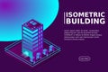 Smart city or intelligent building isometric vector concept. Modern smart city urban planning and development infrastructure build