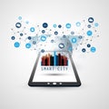 Smart City, Internet of Things Design Concept with Tablet PC Icons - Digital Network Connections, Technology Background Royalty Free Stock Photo