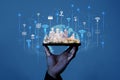 Smart city and Internet of things IOT on smartphone in hand, objects icon connecting together