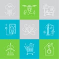 Smart city and internet of things line icons. F