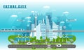 Smart city landscape of the future vector concept illustration in flat style. City urban skyline with modern
