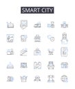 Smart city line icons collection. Intelligent home, Efficient workforce, Sustainable future, Connected cars, Eco