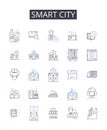 Smart city line icons collection. Intelligent home, Efficient workforce, Sustainable future, Connected cars, Eco